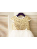 Cap Sleeves Gold Sequin Ivory Tulle Knee Length Flower Girl Dress Cap Sleeves Gold Sequin Ivory Tulle Knee Length Flower Girl Dress