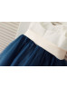 Ivory Satin Navy Blue Tulle Ruffle Straps Flower Girl Dress