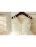 V Neck Ivory Lace Tulle Knee Length Wedding Flower Girl Dress