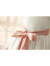 Ivory Taffeta Pink Stripes Knee Length Flower Girl Dress