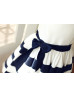 Ivory Taffeta Navy Blue Stripes Slit Back Knee Length Flower Girl Dress
