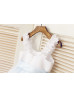 Ivory Satin Sky Blue Tulle Ruffle Straps Flower Girl Dress