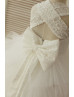 Ivory Lace Tulle Cross Back Flower Girl Dress With Bow