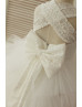 Ivory Lace Tulle Cross Back Tea Length Flower Girl Dress