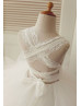Backless Ivory Lace Tulle Ruffled Flower Girl Dress