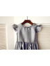 Flutter Cap Sleeves Gray Taffeta Knee Length Flower Girl Dress