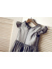 Flutter Cap Sleeves Gray Taffeta Knee Length Flower Girl Dress