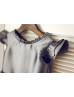 Flutter Cap Sleeves Gray Taffeta Knee Length Flower Girl Dress
