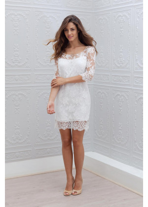 Two Piece Ivory Floral Lace Midi Wedding Dress 