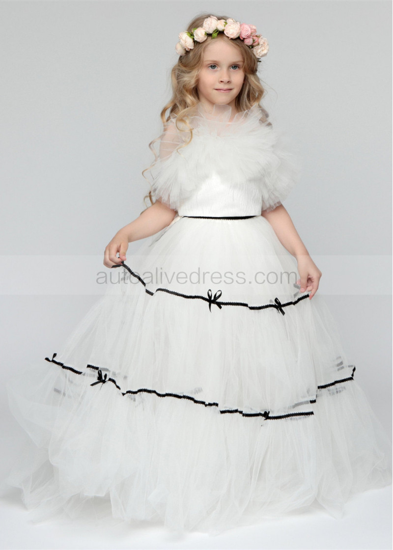 ivory and black flower girl dresses Toddler Flower Girl Dress White, Flower Girl Dress, Black Lace Dress with detachable train