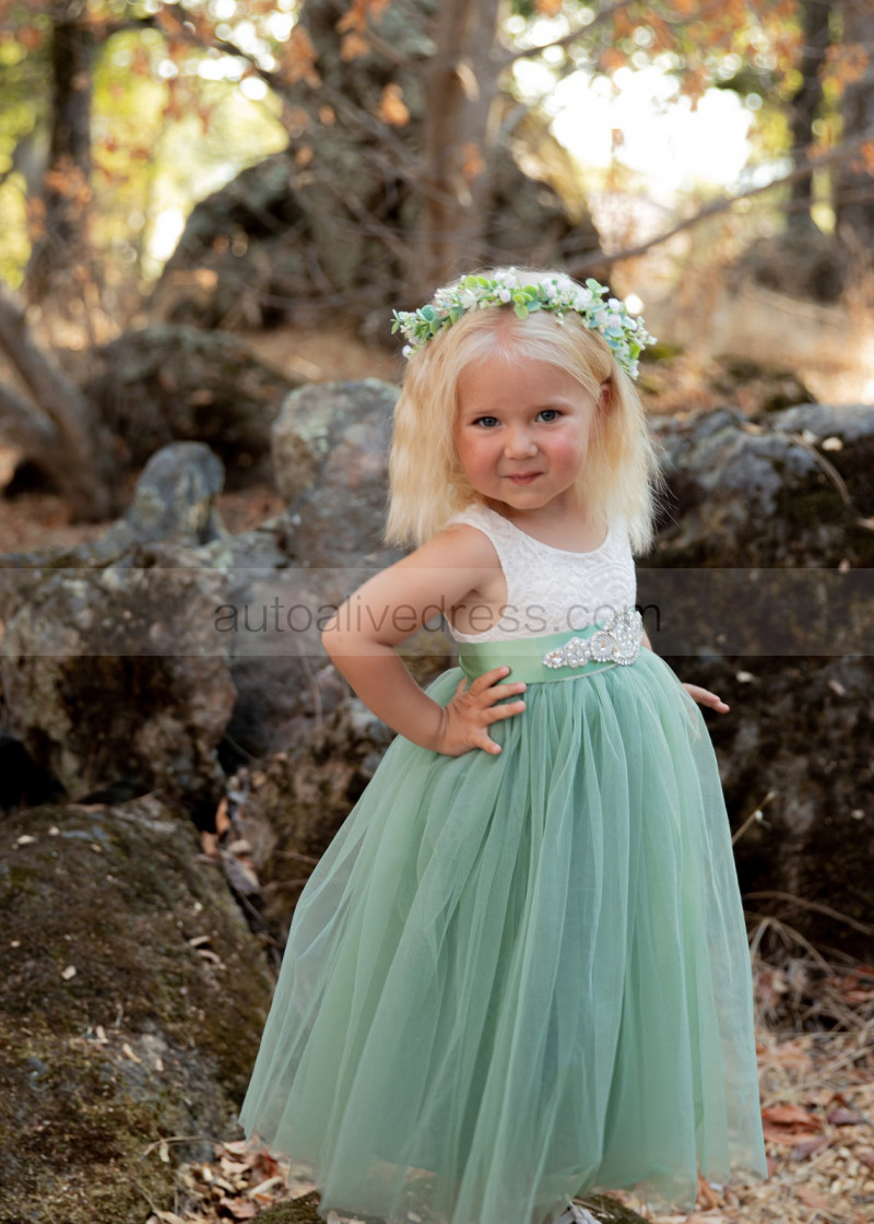 green pattern maxi dress Lime Green Sky Blue Ruffles Gown for Baby Girls