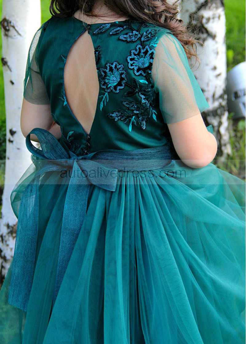 A-line Dark Teal Lace Tulle Flower Girl Dress A-line Dark Teal Lace Tulle Flower Girl Dress
