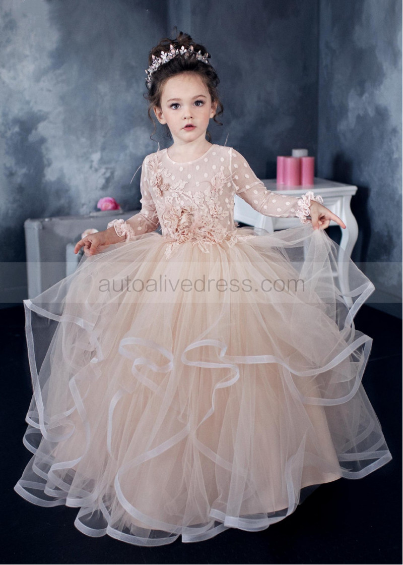 sachin and babi light blue dress Ball Gown Champagne Tulle Heart Back Flower Girl Dress