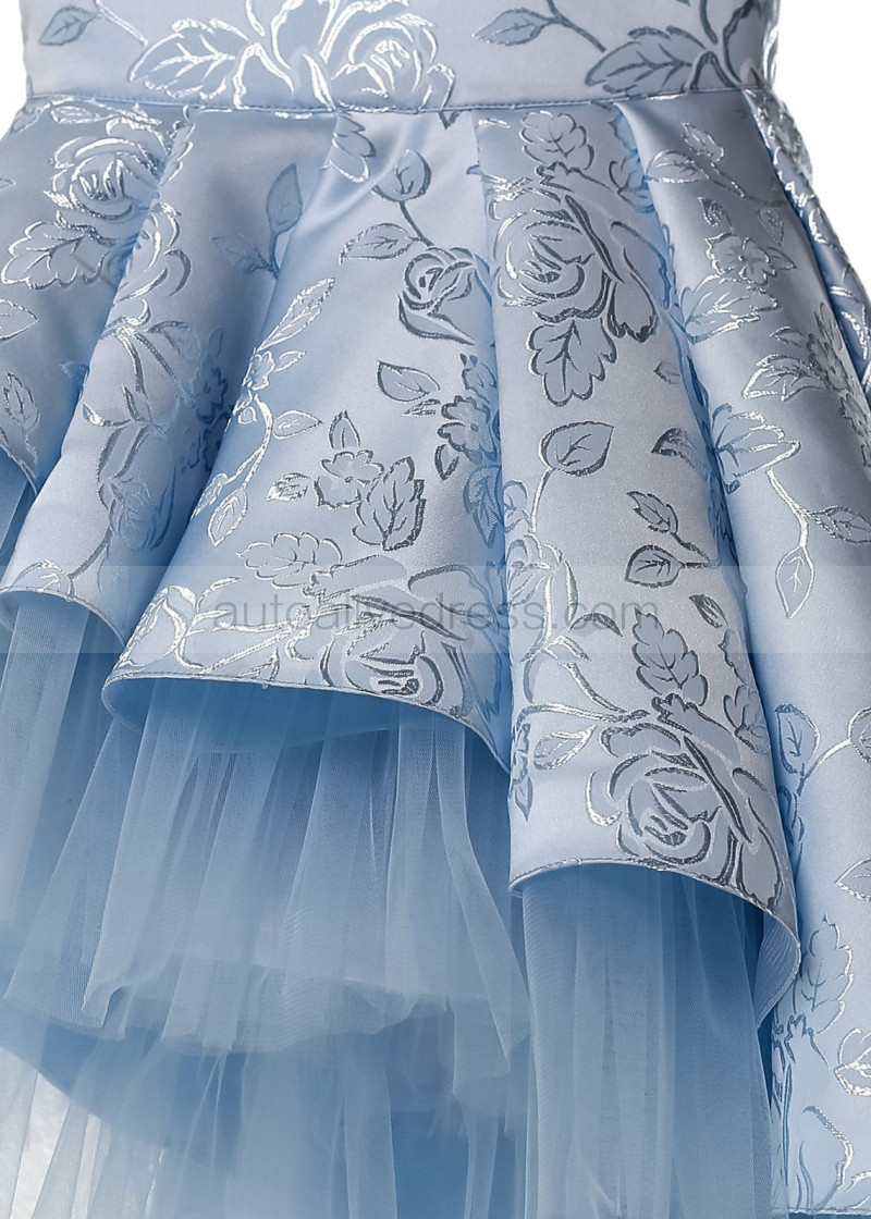 A-line Light Blue Jacquard Asymmetrical Flower Girl Dress A-line Light Blue Jacquard Asymmetrical Flower Girl Dress