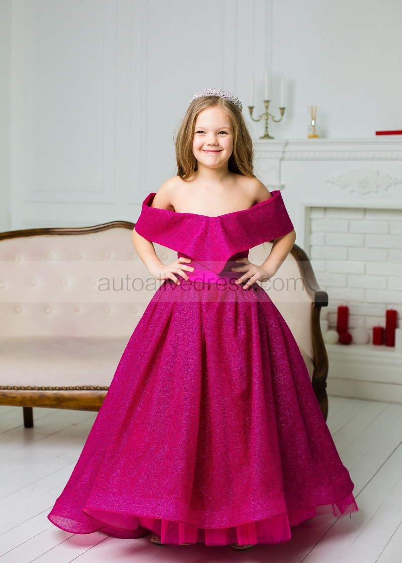 A-line Hot Pink Glitter Flower Girl Dress Holiday Dress A-line Hot Pink Glitter Flower Girl Dress Holiday Dress
