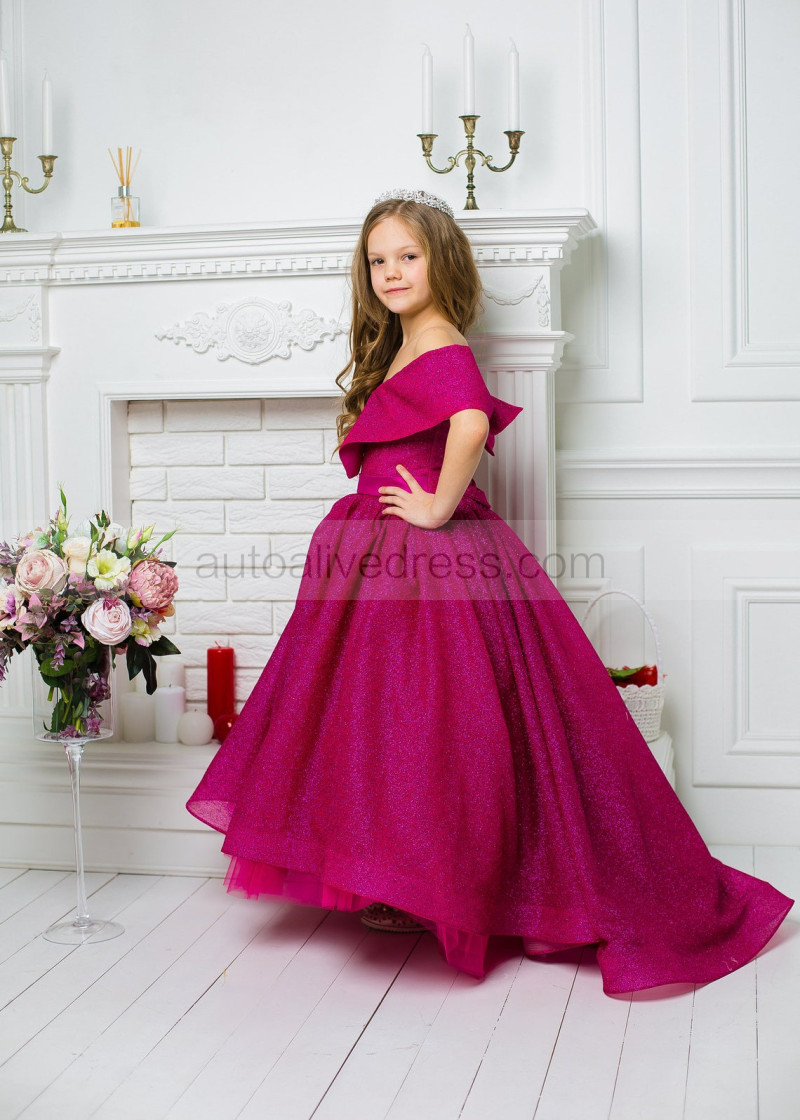 A-line Hot Pink Glitter Flower Girl Dress Holiday Dress A-line Hot Pink Glitter Flower Girl Dress Holiday Dress