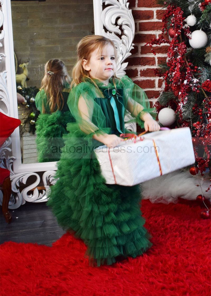 A-line Green Tulle Flower Girl Dress Christmas Dress A-line Green Tulle Flower Girl Dress Christmas Dress