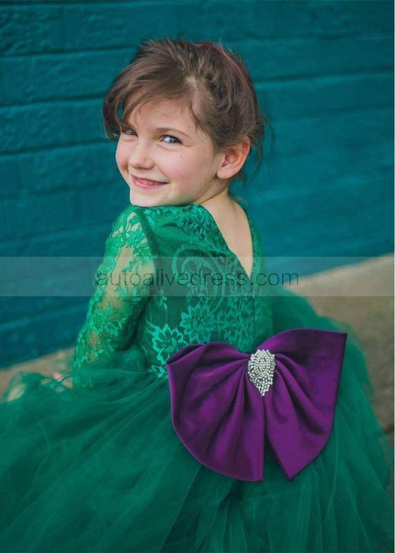 A-line Forest Green Lace Tulle Flower Girl Dress A-line Forest Green Lace Tulle Flower Girl Dress