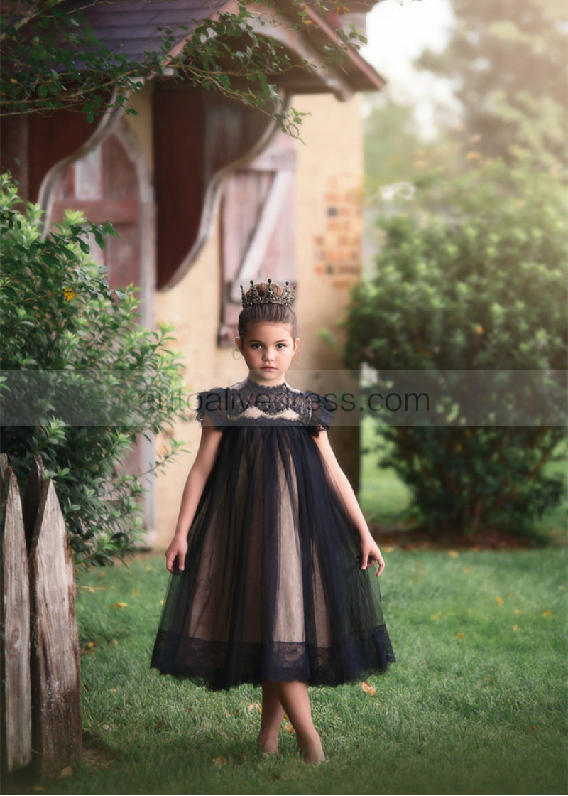 Empire Waist Black Lace Flower Girl Dress Halloween Dress Empire Waist Black Lace Flower Girl Dress Halloween Dress