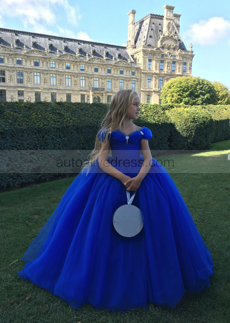 Princess Royal Blue Tulle Long Flower Girl Dress Princess Royal Blue Tulle Long Flower Girl Dress