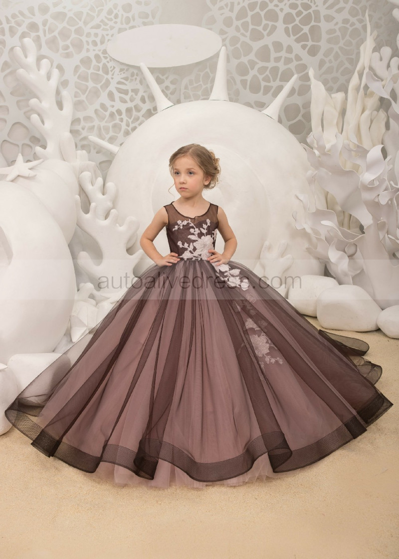 brown floral girls dress Elegant Gold High-Neck Girl Dress Tiered Princess Birthday Gown J298 Gold / child-4 main image 1
