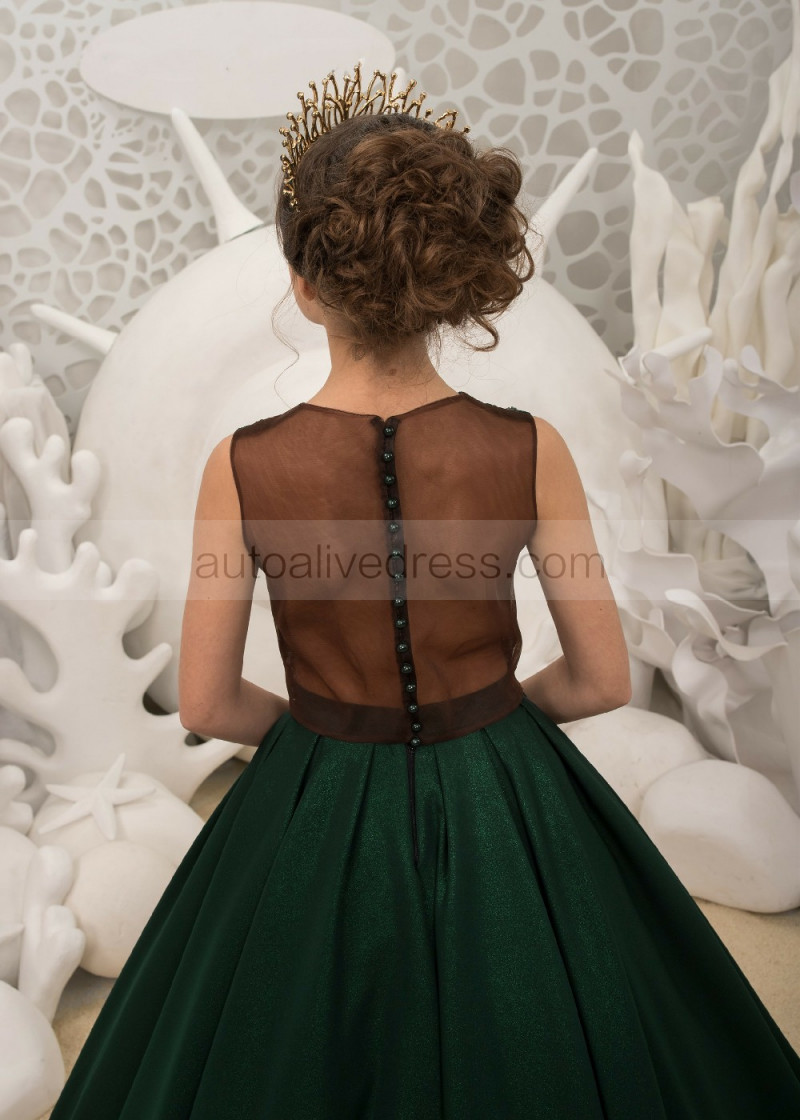 A-line Two Pieces Beaded Dark Green Lace Satin Floor Length Flower Girl Dress A-line Two Pieces Beaded Dark Green Lace Satin Floor Length Flower Girl Dress