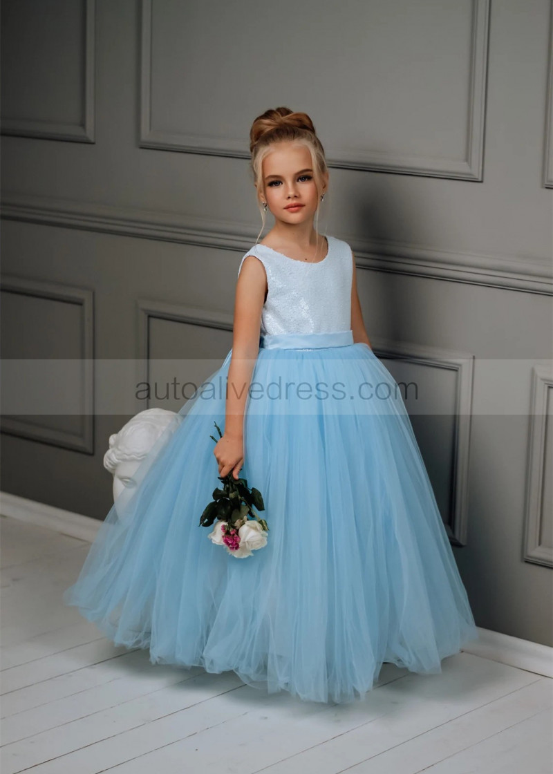 Ball Gown Sky Blue Sequin Tulle Flower Girl Dress Ball Gown Sky Blue Sequin Tulle Flower Girl Dress
