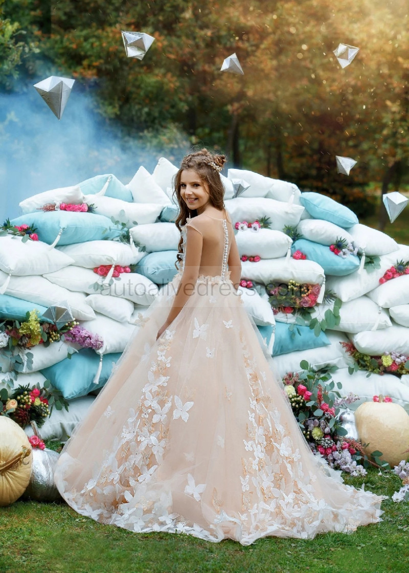 white christmas dresses Vintage Long Sleeve Butterfly Style Champagne Wedding Dresses Corset B –  Viniodress main image 1