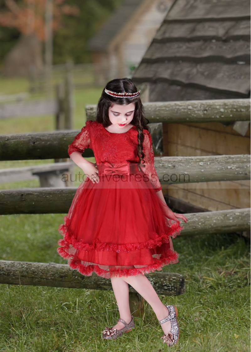 red lace frill dress Halter Ruffle Lace Midi Dress Red