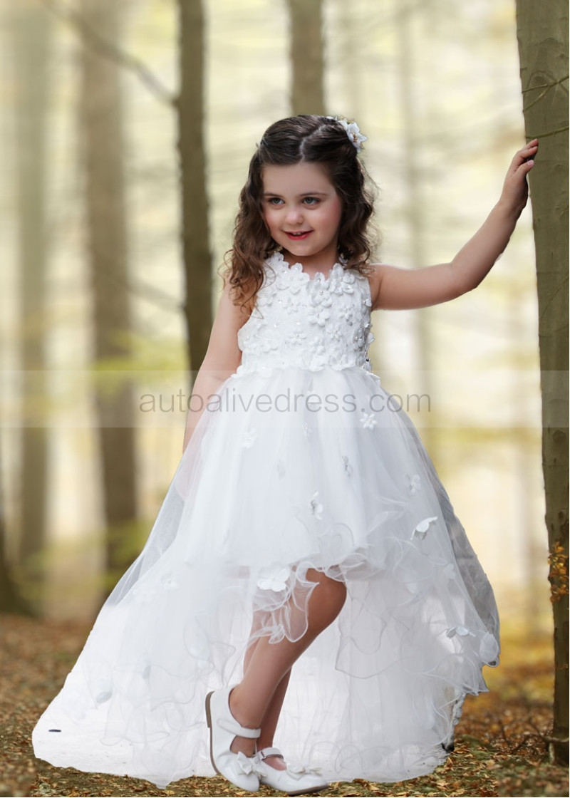 A-line 3D Flowers Blossom Tulle Curly Hem Fairy Flower Girl Dress A-line 3D Flowers Blossom Tulle Curly Hem Fairy Flower Girl Dress