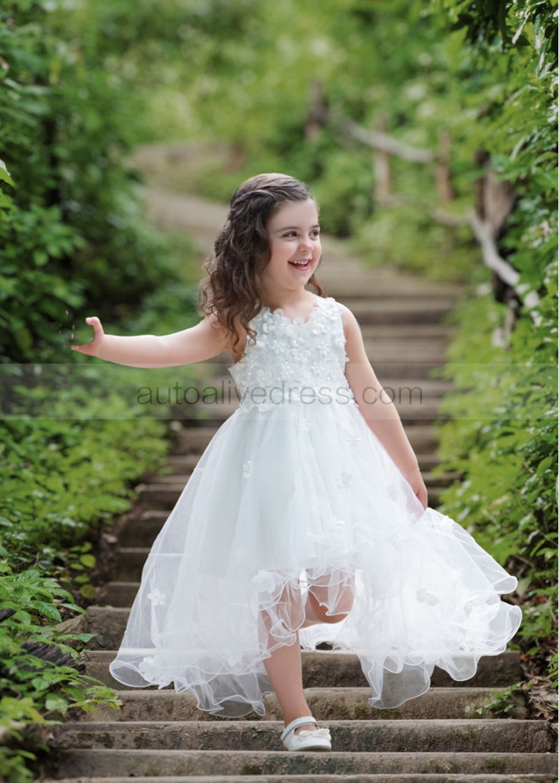 A-line 3D Flowers Blossom Tulle Curly Hem Fairy Flower Girl Dress A-line 3D Flowers Blossom Tulle Curly Hem Fairy Flower Girl Dress
