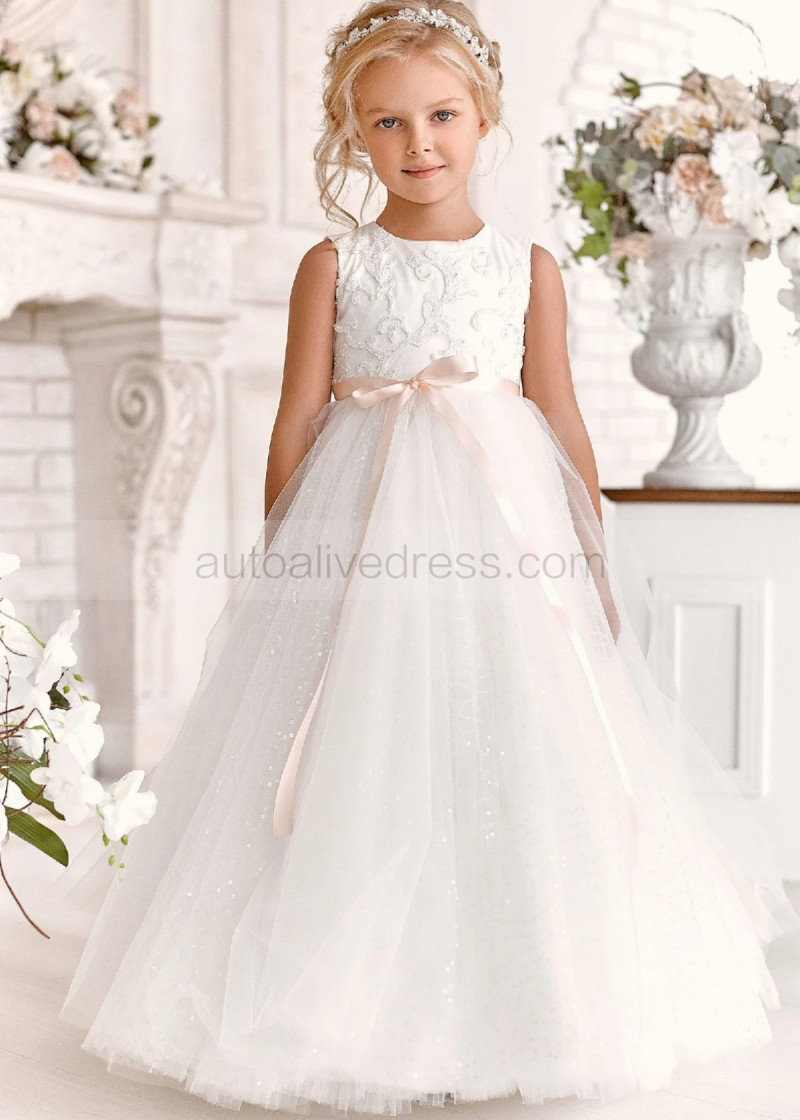 A-line Ivory Flower Girl Dress Beaded Toddler First Communion Dress A-line Ivory Flower Girl Dress Beaded Toddler First Communion Dress