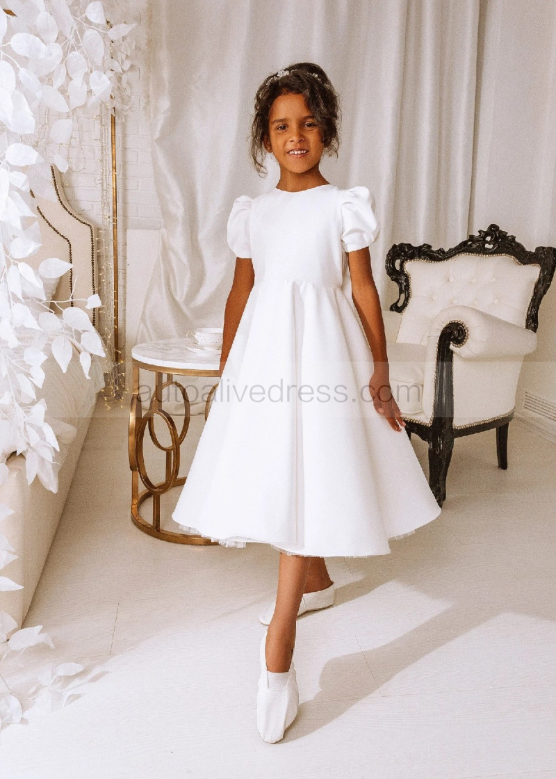 Puff Sleeve Girls Dress With Tulle Puff Sleeves Satin Tulle Maxi