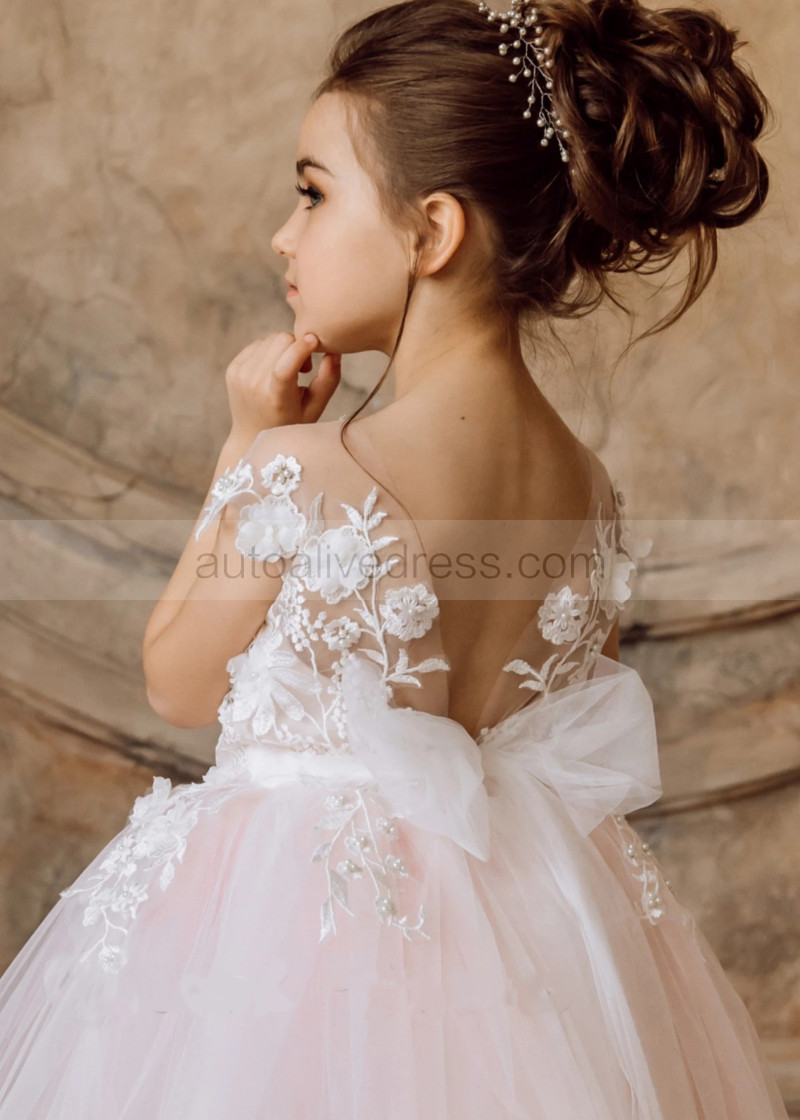 pink blush ivory floral dress Luxury Blush Pink Wedding Dress with Ivory Floral Lace Bodice