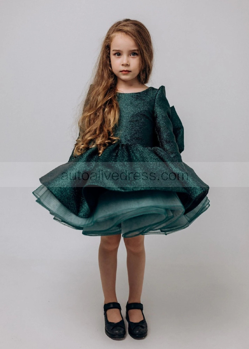 Tutu Long Sleeves Glitter Knee Length Flower Girl Dress