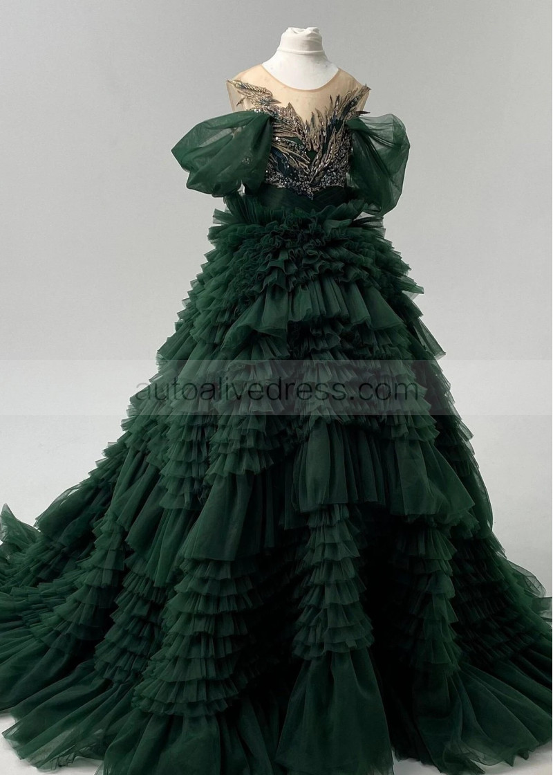 green emerald velvet dress Christmas Tree Tulle Dress-Shady Green