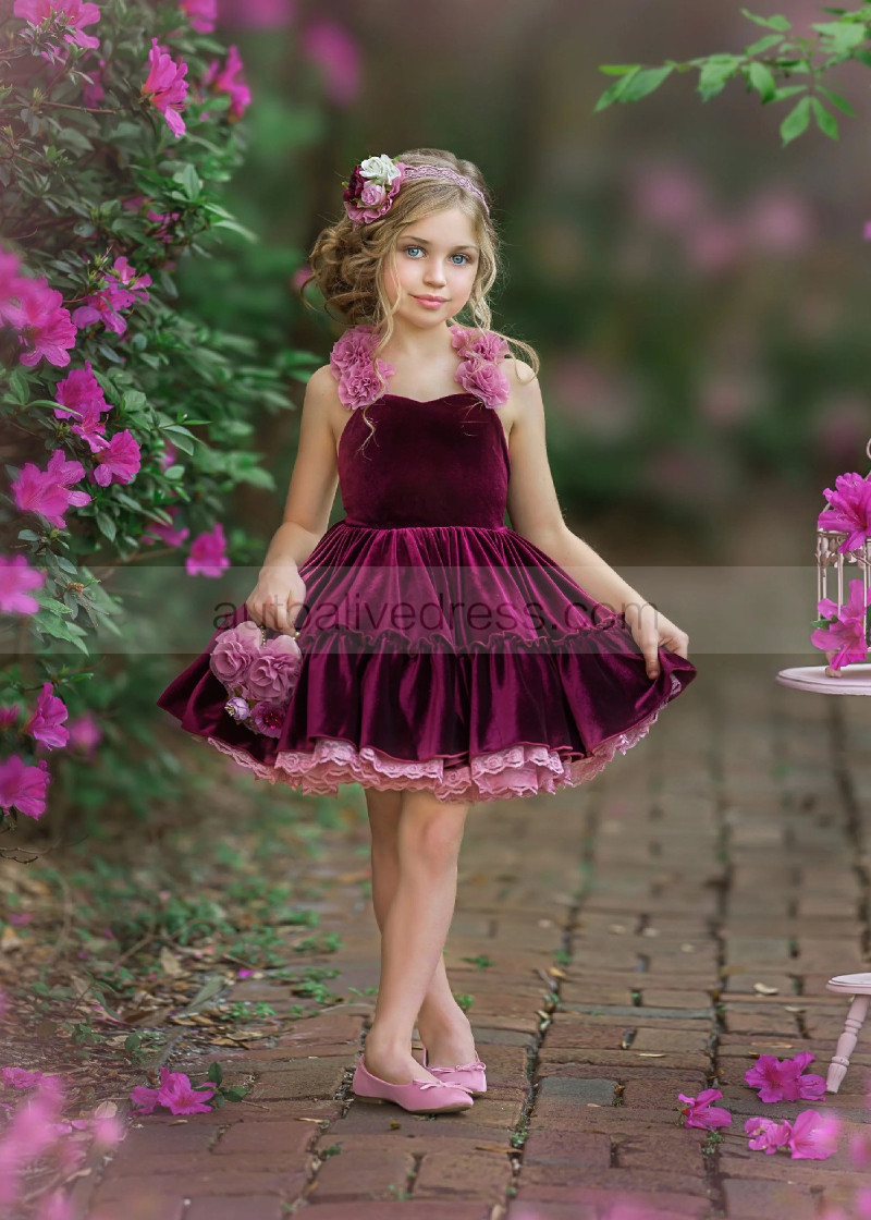flower girl dress burgundy Celine Flower Girl Dress - Burgundy Long Sleeve main image 0