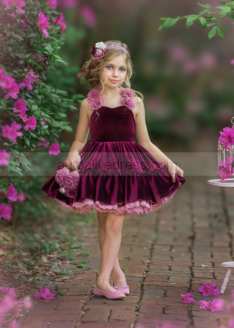 Burgundy Velvet Flower Girl Dress Girl Twirl Dress Burgundy Velvet Flower Girl Dress Girl Twirl Dress