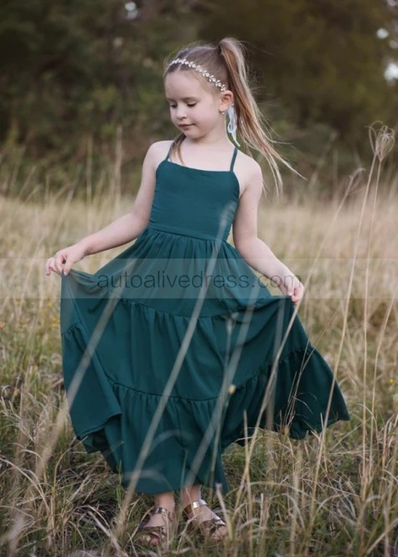 green emerald velvet dress Teal Ruffle Tiered Chiffon Long Bridesmaid Dress – FancyVestido main image 1