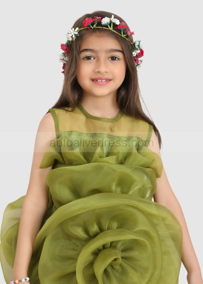Sheath Olive Green Organza Big Flower Unique Flower Girl Dress Sheath Olive Green Organza Big Flower Unique Flower Girl Dress