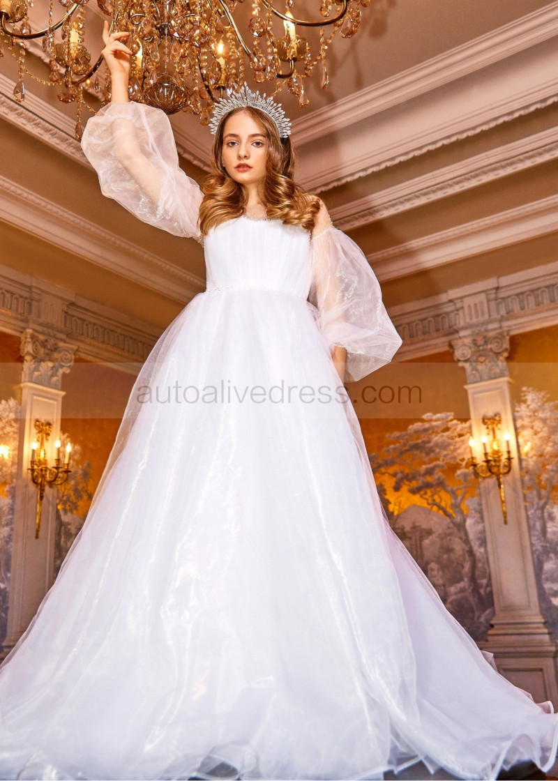 A-line Beaded White Organza Keyhole Back Fairy Flower Girl Dress A-line Beaded White Organza Keyhole Back Fairy Flower Girl Dress