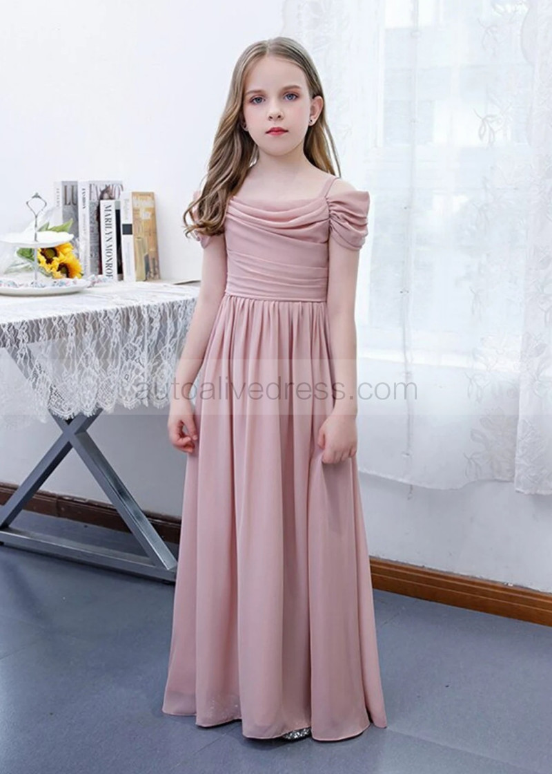 A-line Cold Shoulder Dusky Pink Chiffon Flower Girl Dress A-line Cold Shoulder Dusky Pink Chiffon Flower Girl Dress