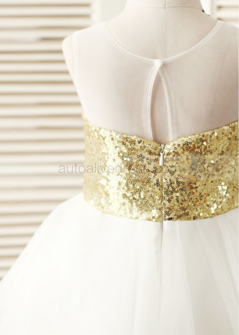 green emerald velvet dress Gorgeous Gold Lace Organza Half Sleeve Cute Flower Girl Dresses, FGS08 –  AlineBridal main image 0