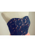 Strapless Navy Blue Lace Coral Chiffon High Low Prom Dress Strapless Navy Blue Lace Coral Chiffon High Low Prom Dress