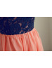 Strapless Navy Blue Lace Coral Chiffon High Low Prom Dress Strapless Navy Blue Lace Coral Chiffon High Low Prom Dress
