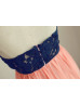 Strapless Navy Blue Lace Coral Chiffon High Low Prom Dress Strapless Navy Blue Lace Coral Chiffon High Low Prom Dress