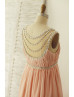 Crystal Beaded Peach Pink Chiffon Timeless Maternity Bridesmaid Dress