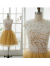 Ivory Lace Mustard Yellow Tulle Short Bridesmaid Dress Ivory Lace Mustard Yellow Tulle Short Bridesmaid Dress