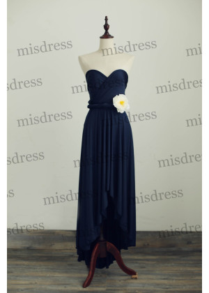 Navy Blue Convertible Stretch Jersey Long Bridesmaid Dress