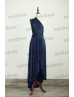 One Shoulder Navy Blue  Jersey Convertible Hi Low Bridesmaid Dress